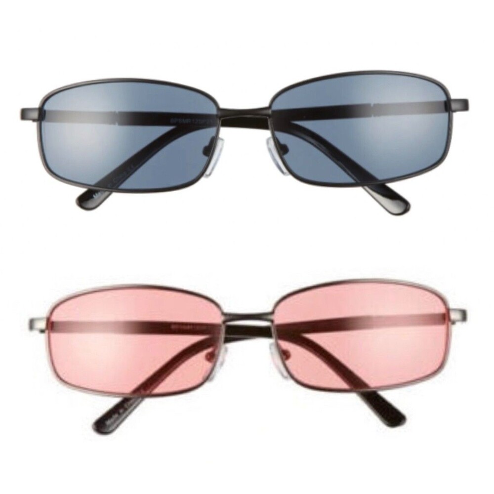 Set of 2 BP. 58mm Rectangular Wire Sunglasses 100% UV protection - Black & Red